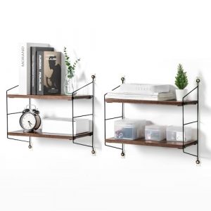 Keep Wood Floating Shelves for Wall Decor, Bathroom Shelf, Kitchen, Bedroom, Living Room Organization, Book Shelf, Rustic Brown, Wall Mounted Set of 4 (Rustic Brown, 8" x 16"'' Four Shelves)