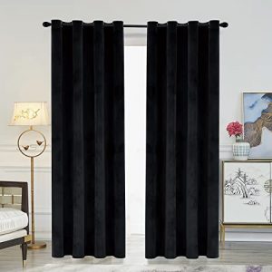 Tbcoou Black Velvet Curtains Soft Blackout Curtain 63 Inch Length 2 Panels Thermal Insulated Drapes for Bedroom Living Room Darkening Energy Efficient