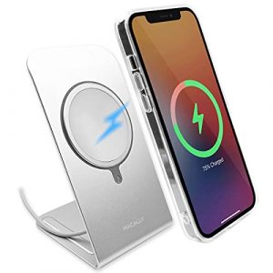 Macally Magsafe Charger Stand - Minimalistic Aluminum Design, Precise Fitment for OEM Magsafe Charging - iPhone 12 Stand for Desk with Anti - Slip Base