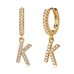 Fettered Initial Earrings Huggie Hoop Letter R Diamond Cubic Zirconia Alphabet Dangle Drop 18K Gold Plated Small Simple Hypoallergenic Personalized Jewelry Gift for Women