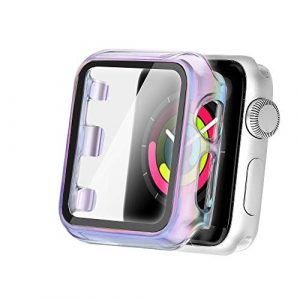 Secbolt 44mm Case Compatible Apple Watch Band with Built in Tempered Glass Screen Protector - All Around Protective Case for iWatch SE Series 6/5/4, Tr