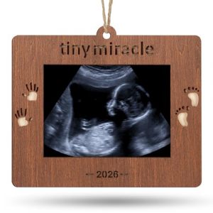 Creawoo 2022 Tiny Miracle Christmas Keepsake Ornament Sonogram Picture Frame Ultrasound Photo Frame Idea XMAS Gift for Expecting Parents and Grandpare