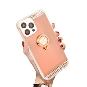 iPhone 13 Pro Max Diamond Glitter Case Mirror Makeup Cute for Girls Women Protective Cover with Bling Crystal Rhinestone Ring Holder Finger Grip Stand
