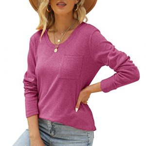 Women Long Sleeve Shirts Flowy Crew Neck Tshirt Spring Blouse Top Loose Casual Tunic T - Shirt (02Purple, Medium)