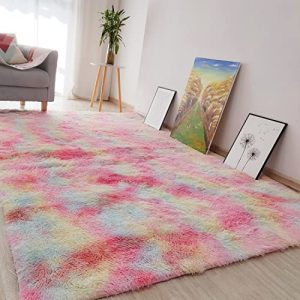 Soft Fluffy Shag Area Rugs for Bedroom, Furry Throw Area Rug Fuzzy Rugs with Non - Skid for Girls Boys Bedroom, 5x8 Feet Rainbow