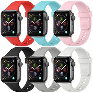 ?6 Pack?: Bands Compatible with Apple Watch Band 44mm 42mm for Women Men, Soft Silicone Replacement Strap for iWatch Series 6/5/4/3/2/1 SE