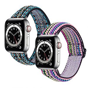 Mnzcoa 2 Pack Elastic Band Compatible with Apple Watch 38mm 40mm 41mm 42mm 44mm 45mm, Adjustable Stretch Wristband for iWatch Series7/6/5/4/3/2/1 SE W