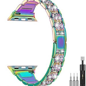 Mangoton Compatible with Apple Watch Bands for Women 44mm 42mm 45mm, Colorful Bling Metal Replacement Strap for iWatch Series 7 SE 6 5 4 3 2 1