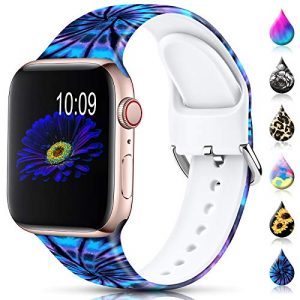 Sport Band Compatible with Apple Watch Bands 38mm 40mm 41mm 42mm 44mm 45mm for Women Men, Floral Silicone Printed Fadeless Pattern Strap Band for iWatc