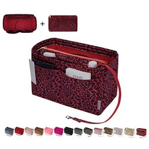 Purse Organizer Insert, Felt Bag organizer with zipper, Handbag & Tote Shaper, For Speedy Neverfull Tote, 6 Sizes (Mini, Red Leopard)