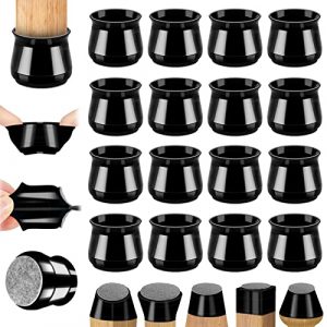 16pcs Medium Black Chair Leg Floor Protectors Silicone Chair Feet Covers to Protect Floors Felt Bottom Furniture Non Slip Thicken Protector Pads to Sc