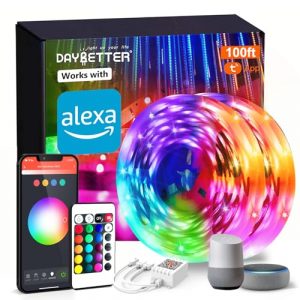 DAYBETTER Smart WiFi Led Lights 100ft, Tuya App Controlled Led Strip Lights, Work with Alexa and Google Assistant, Timer Schedule Led Lights Strip, Co
