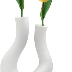 Esaytool Ceramic Vase Set of 2, Modern Decor, Trendy Modern Body Curve Statue Art Vase for Flowers, Centerpieces Entryway Foyer Windowsills Shelves Mantelpieces Vases for Home Decor (Frosted White)