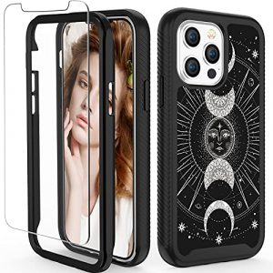 iDLike for iPhone 13 Pro Max Case with Screen Protector for Women Girls, Sun Moon Pattern Dual Layer Rugged Bumper High Impact Sturdy Protective Case