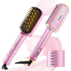 OPKALL Hair Straightener Brush Ionic straightening Brush with Anti - Scald Feature Professional hot Comb Hair Straightener with 5 Temps PTC Ceramic Heat