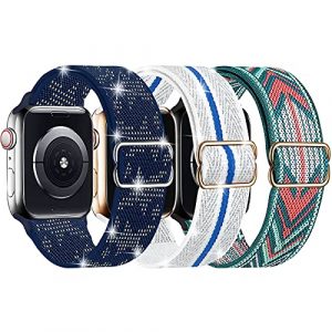 UPOLS Stretchy Solo Loop Strap Compatible with Apple Watch Bands 38mm 40mm 41mm 42mm 44mm 45mm, Stretch Braided Sport Elastic Nylon Women Men Wristban