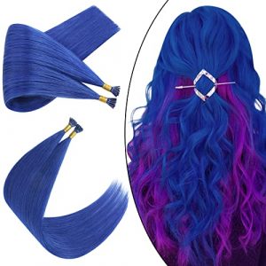 Ugeat I Tip Hair Extensions Human Hair 18 Inch Blue I Tip Extensions Remy Human Hair 20 Grams Cold Fusion Hair Extensions Colored Hair Extensions for