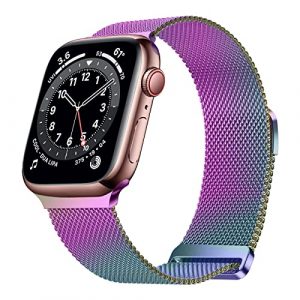 Ycysh Magnetic Mesh Metal iWatch Band Compatible with Apple Watch Band Series 7 6 5 4 3 2 1 for Women Men, Milanese Solo Loop Stainless Steel Strap for