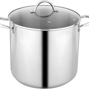 GreatChef Stockpot Stainless Steel 20 Quart with Tempered Glass Lid for Cooking Riveted Handle, Heavy Duty Vessel, Induction Compatible All Cooktops in Use, Dishwasher & Oven Safe