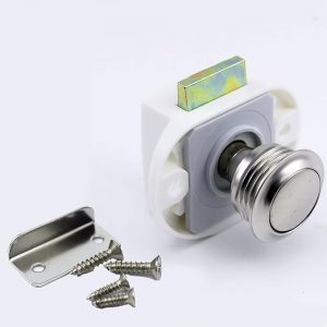 DIYM Zinc Alloy Push Button Drawer Catch Lock Keyless Cabinet Door Catch Lock Caravan Motorhome Camper Latch, White Base Nickel Ring, 1 Pack
