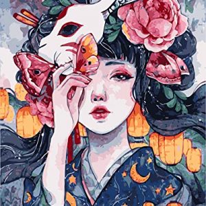 LANCHIH DIY Oil Canvas Painting, Paint by Numbers Kit, 16x20 inch with Brushes and Acrylic Pigment, Frameless, Flower Girl