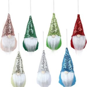 Bling - Bling Gnome Ornaments for Christmas Trees, Hanging Gnomes Holiday Decorations, Handmade Swedish Sequins Plush Santa Elf Home Decor, Thanksgiving