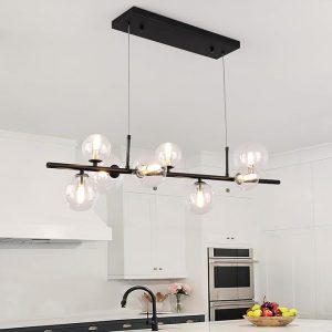 Merexcint Black Chandelier Lighting Island Light Nordic Modern Magic Bean Chandeliers with Globe Glass Shade. Ceiling Light Mid Century Pendant Light f
