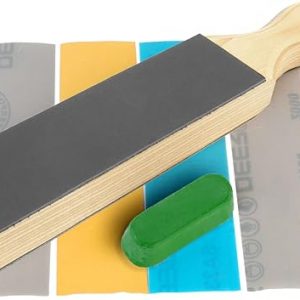 AMZSHARK Leather Paddle Strop Knife Sharpening System with 1 Oz Green Polishing Compound, 6pcs Lapping Microfinishing Film for Knife Honing, DIY Craft