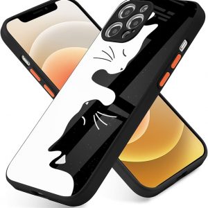 BGZDZDN Compatible for iPhone 13 Pro Max Case, Black and White Pattern Print Design Girl Women with Tempered Glass Back and Soft TPU Bumper Case Cover