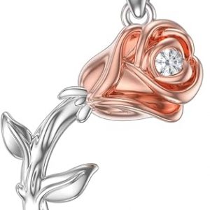 OCJ Rose Moon Gifts for Her Sterling Silver Heart CZ Pendant Necklace with April Birthstone Jewelry Valentines Birthday Christmas Mother's Day Gifts fo