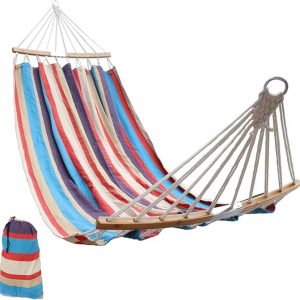 SUNNY GUARD 2 Person Double Hammock Swing with Portable Carrying Bag, Folding Curved - Bar Bamboo Design, Outdoor and Indoor Use, for Patio Porch Garden, Ra