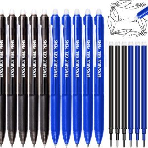 Peekoal Erasable Pens, 5 Black/5 Blue Gel Ink Pens + 6 Extra Refills Clicker Erasable Pens Retractable Erasable Pens - 0. 7mm Fine Point Pens for Writin