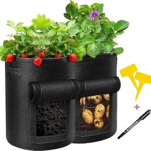 Amfonica? 2 - Pack 10 Gallon Potato Grow Bags with Marker and Tags, Fabric Planting Bag with Durable Handle, Planting Bags for Vegetable, Succulent, Herb