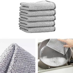 Eicblua Multipurpose Wire Dishwashing Rags for Wet and Dry, Non - Scratch Wire Dishcloth Reusable Dishwashing Rags Premium Metal Scrubbing Pads Sponge Clean for Home Kitchen Cooktop (5 Pack)