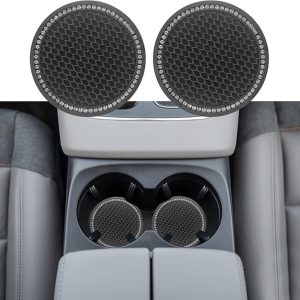 2. 75 Inch Car Coasters for Cup Holders - Universal Bling Coasters and Crystal Rhinestone Cup Holders Cute Car Interior Accessories (Black)