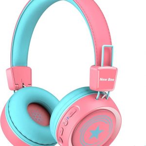 New bee Kids Bluetooth Headphones with Microphone Bluetooth 5. 0 Wireless Kids Headphones with 32H Playtime/94dB Volume Limited On Ear Headphones for S