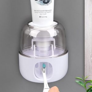 Chintu Toothpaste Dispenser Wall Mounted Hands Free Toothpaste Squeezer for Kids and Family Washroom Bathroom, Automatic and Dustproof Toothpaste Hold