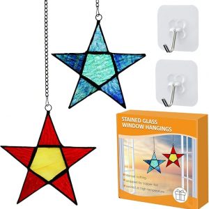 Pair Star Stained Glass Window Hanging Sun Catcher Ornament Crafts for Christmas Thanksgiving Birthday Gift