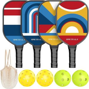 Pickleball Paddles USAPA Approved, Wooden Pickleball Set of 4, Durable Pickleball Paddle with 4 Pickleball Balls and 1 Carry Bag, Outdoor Indoor Pickle Ball Rackets for Beginner & Intermediate Men Women