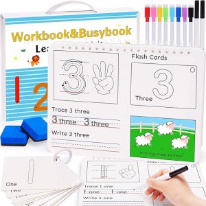 Crisschirs Preschool Workbook Number Busy Book Dry Erase Letters Practice Book with Marker, First Learn, Trace and Write Number, Practice line tracing