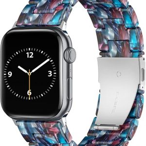 Compatible with Apple Watch Band 42mm 44mm 45mm Women Men , Slim Light Fashion Resin Sport Strap Bracelet with Stainless Steel Replacement Bands for iW