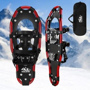 NACATIN All Terrain Snowshoes with Heel Lift, Lightweight Aluminum Alloy Snow Shoes with Trekking Poles, Leg Gaiters, Carry Bag and Adjustable Ratchet Bi