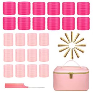 Hair Rollers with Free Makeup Carrying Case - Self Grip Heatless Hair Curlers for Bangs, Long, Medium, Curly, Volume Hair - Set of 38 PCS, Assorted Sizes an