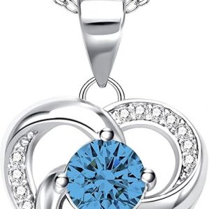 ITS4YEO 925 Sterling Silver Love Heart Birthstone Necklaces Silver Necklace Zircon Pendant Necklaces for Women Jewelry Gift for Women Wife Girls Her Valentines Gift(December)