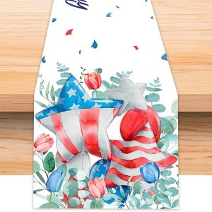4th of July Decorations Table Runner - Patriotic Freedom Stars Memorial Day Table Decoration, Indoor Home Kitchen Holiday Party Decor (13x72 inch)
