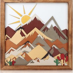 Anyzal Wooden Mountain Wall Decor, 3D Stereo Natural Sun Snow Mountain Landscape Painting, Modern Abstract Decorative, Boho Mountain Decor for Office