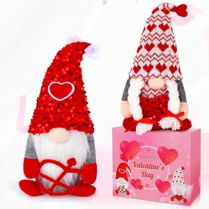 LUWKAYEO Valentine's Day Gnome Plush Dolls, 2 PCS Mr & Mrs Handmade Swedish Tomte Elf Gnomes Ornament, Sweeet Valentine Gnome Decro for Home Table Par