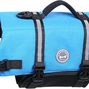 Vivaglory Ripstop Dog Life Vest, Reflective & Adjustable Life Jacket for Dogs with Rescue Handle for Swimming & Boating, Camo Blue, L