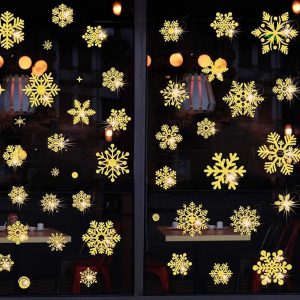 Snowflake Stickers Winter Christmas Stickers Glitter Snowflake Stickers for Window 147pcs Reusable Snowflakes Stickers in Different Sizes (Yellow)