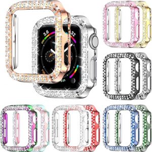Rc - Z Bling Case for Newest Apple Watch 2022 Series SE/SE2/6/5/4 44mm, 8 - Pack Bling Bumper Double Diamonds Rhinestone Protective Frame Cover Replacemen